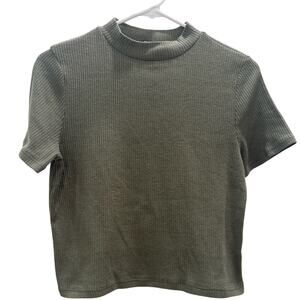 Olive green Y2K short sleeve ribbed crop top